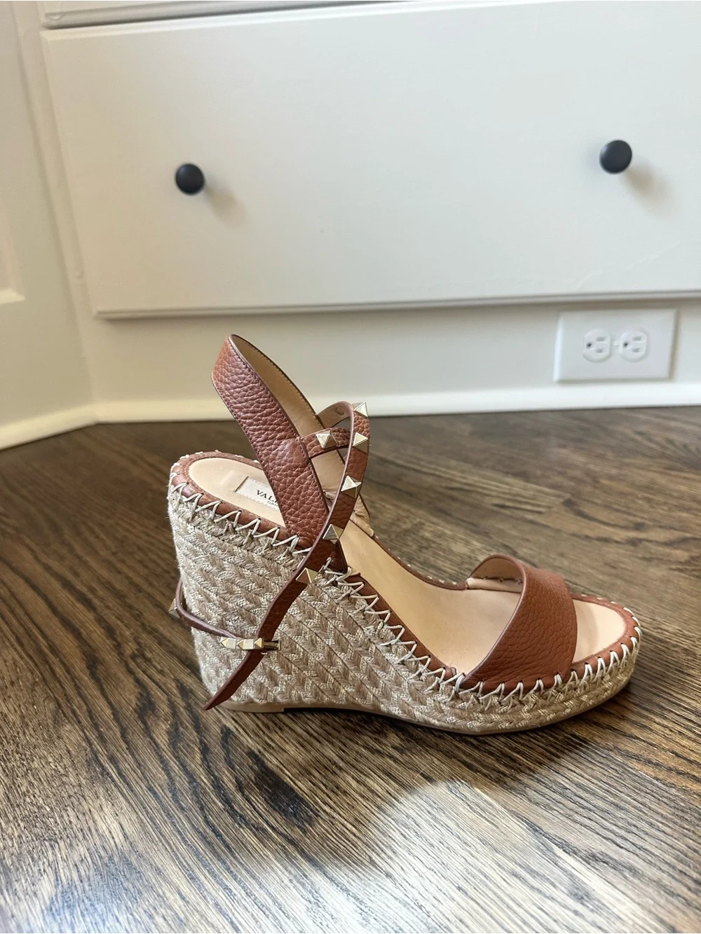 Valentino Garavani Rockstud Espadrille Wedge Sandals, size 39